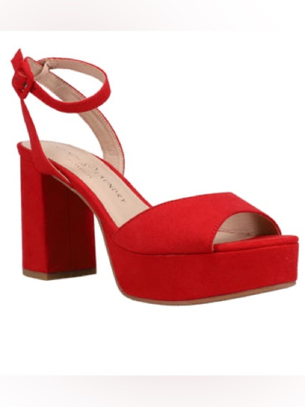 Chinese Laundry Lollipop Red Theresa Micro Suede Platform Block Heel Ankle Strap